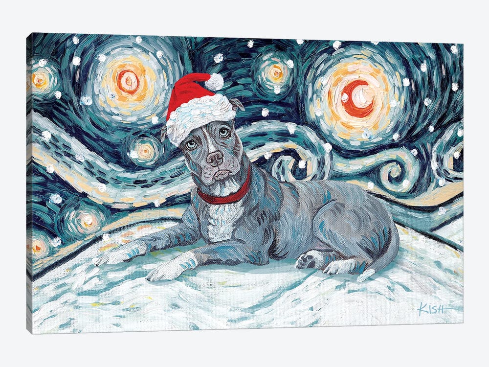 Pit Bull On A Snowy Night Grey by Gretchen Kish Serrano 1-piece Canvas Print