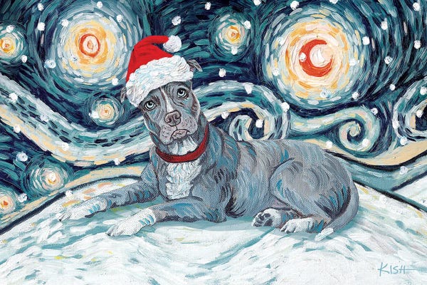 Pit Bulls: Pit Bull On A Snowy Night Grey by Gretchen KISH Serrano