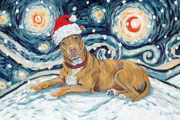 Pit Bulls: Pit Bull On A Snowy Night Tan by Gretchen KISH Serrano