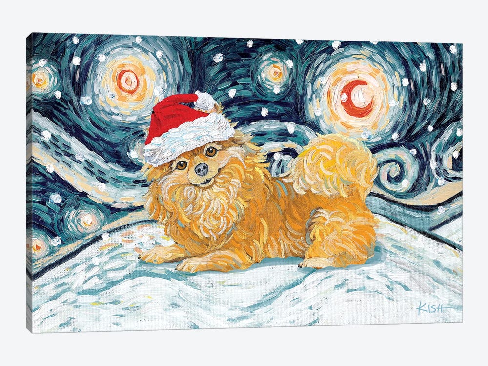 Pomeranian On A Snowy Night by Gretchen Kish Serrano 1-piece Canvas Print