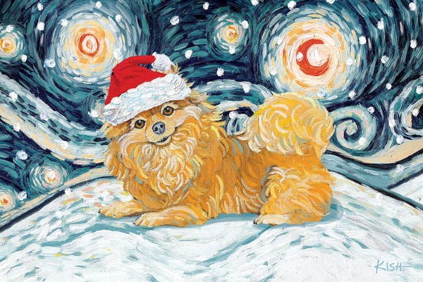 Christmas Animals: Pomeranian On A Snowy Night by Gretchen KISH Serrano