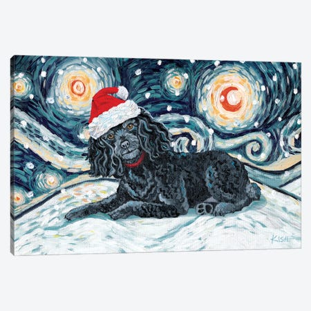 Poodle On A Snowy Night Black Canvas Print #GKS187} by Gretchen Kish Serrano Art Print