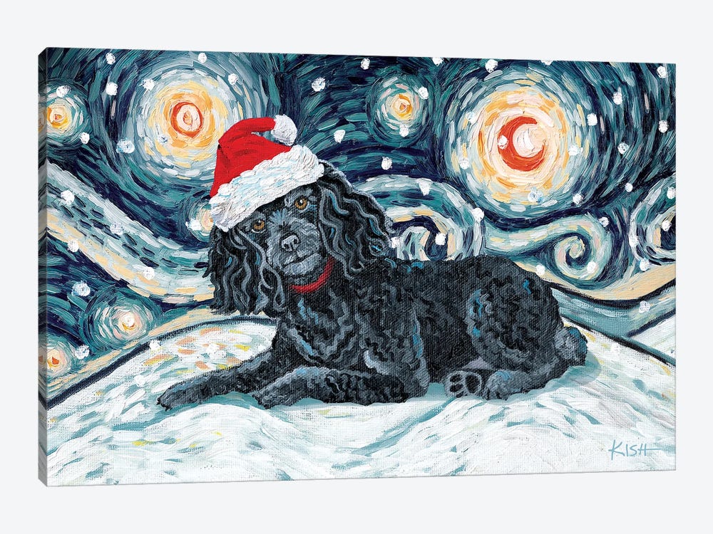 Poodle On A Snowy Night Black by Gretchen Kish Serrano 1-piece Canvas Art
