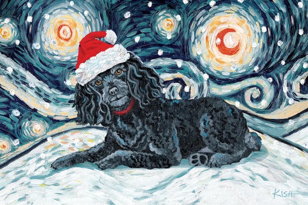 Christmas Animals: Poodle On A Snowy Night Black by Gretchen KISH Serrano