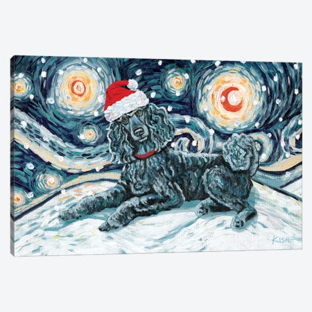 Standard Poodle On A Snowy Night Black Canvas Print #GKS188} by Gretchen Kish Serrano Canvas Artwork