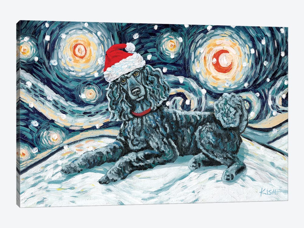 Standard Poodle On A Snowy Night Black by Gretchen Kish Serrano 1-piece Canvas Print