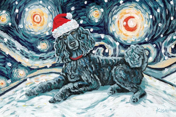 Christmas Animals: Standard Poodle On A Snowy Night Black by Gretchen KISH Serrano