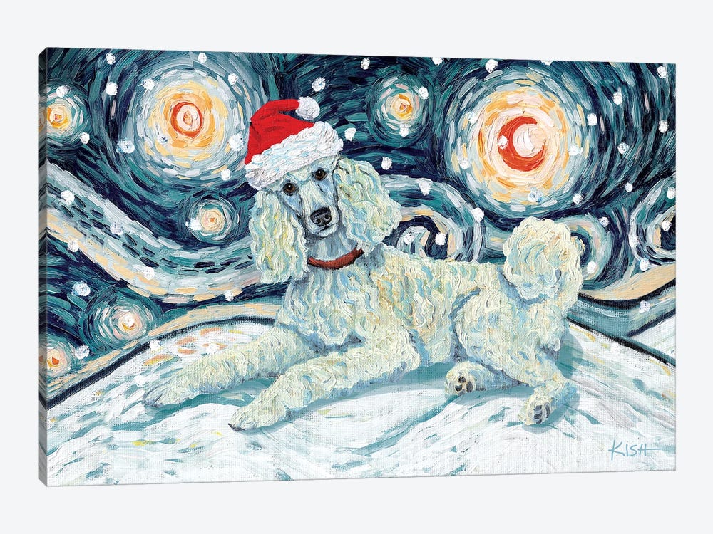 Standard Poodle On A Snowy Night White by Gretchen Kish Serrano 1-piece Canvas Wall Art