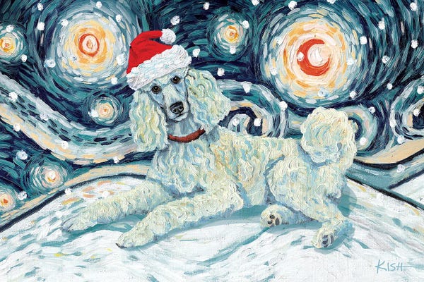 Christmas Animals: Standard Poodle On A Snowy Night White by Gretchen KISH Serrano