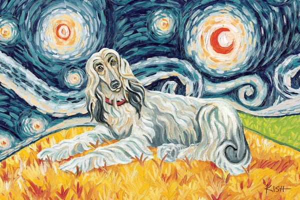 Afghan Hounds: Afghan Hound On A Starry Night Light by Gretchen KISH Serrano