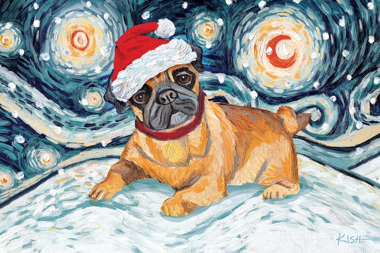 Pug On A Snowy Night