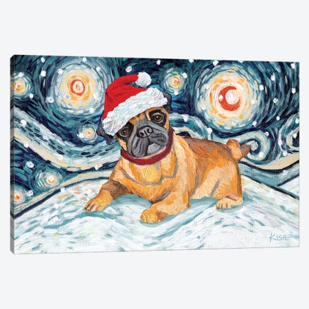 Pug On A Snowy Night Canvas Print #GKS190} by Gretchen Kish Serrano Art Print