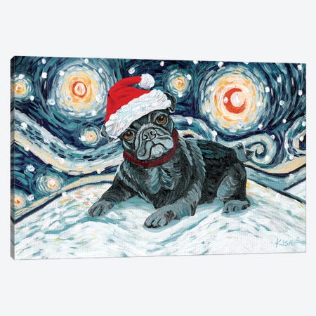 Pug On A Snowy Night Black Canvas Print #GKS191} by Gretchen Kish Serrano Art Print