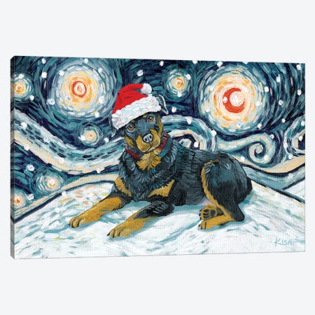 Rottweiler On A Snowy Night Canvas Print #GKS193} by Gretchen Kish Serrano Art Print