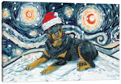 Rottweiler On A Snowy Night Canvas Art Print