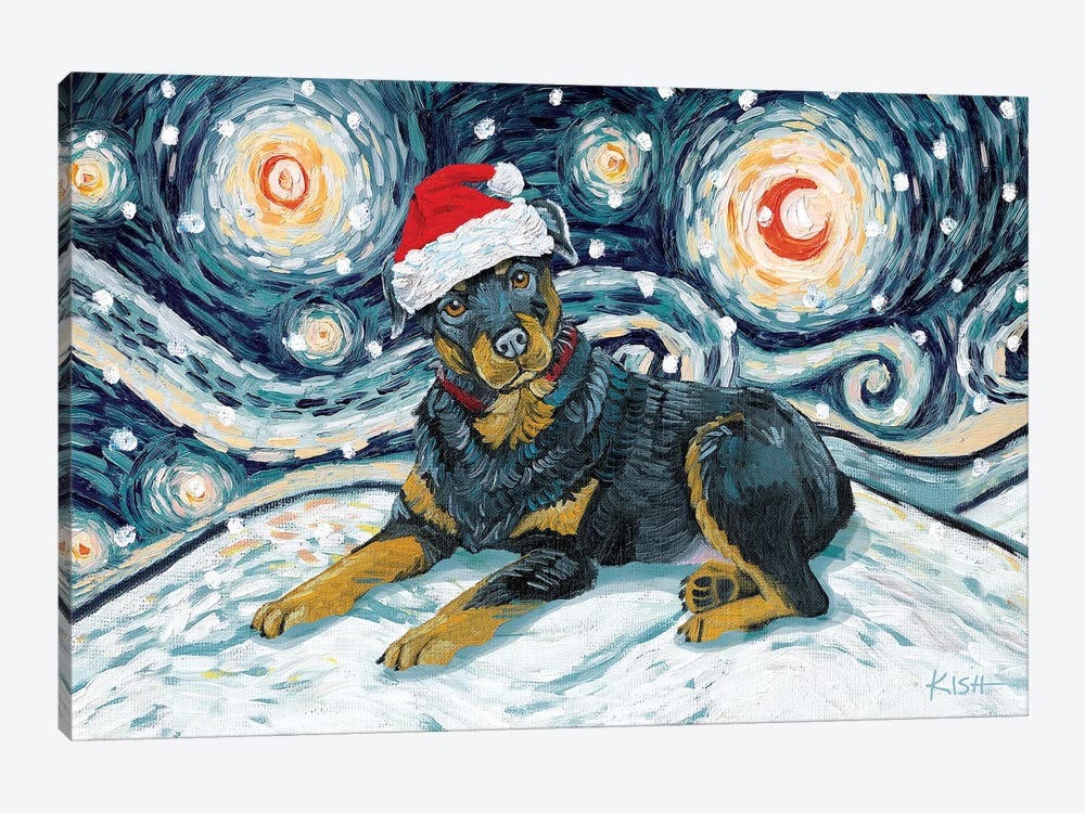 Rottweiler On A Snowy Night by Gretchen Kish Serrano 1-piece Art Print