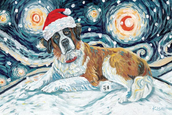 St. Bernards: Saint Bernard On A Snowy Night by Gretchen KISH Serrano