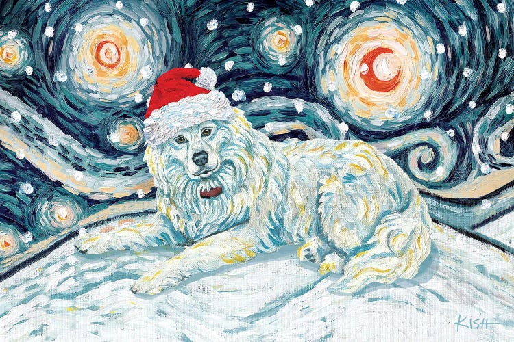 Samoyed On A Snowy Night by Gretchen Kish Serrano wall art