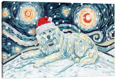 Samoyed On A Snowy Night Canvas Art Print