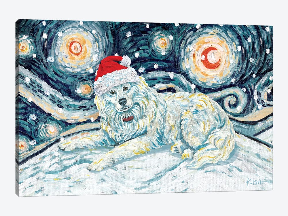 Samoyed On A Snowy Night by Gretchen Kish Serrano 1-piece Canvas Print