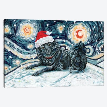 Schipperke On A Snowy Night With Tail Canvas Print #GKS197} by Gretchen Kish Serrano Canvas Art