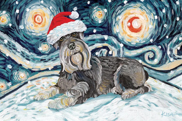 Schnauzer On A Snowy Night by Gretchen Kish Serrano wall art