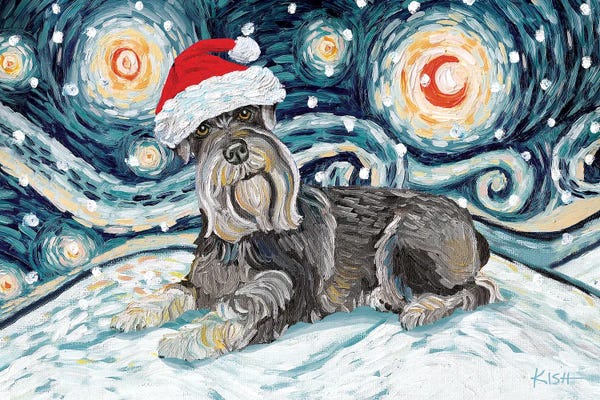 Christmas Animals: Schnauzer On A Snowy Night by Gretchen KISH Serrano