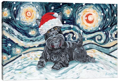 Scottish Terrier On A Snowy Night Canvas Art Print - Scottish Terriers