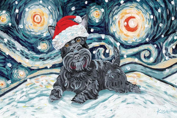 Christmas Animals: Scottish Terrier On A Snowy Night by Gretchen KISH Serrano