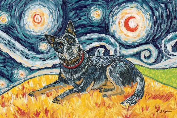 Australian Cattle Dog On A Starry Night