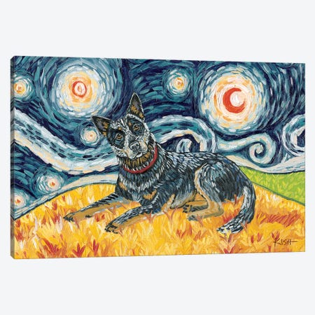 Australian Cattle Dog On A Starry Night Canvas Print #GKS19} by Gretchen Kish Serrano Canvas Art