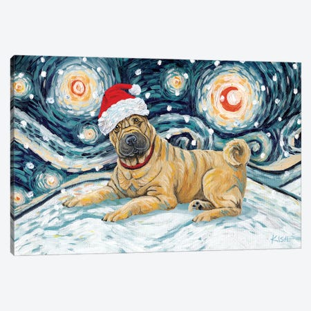 Shar Pei On A Snowy Night Canvas Print #GKS200} by Gretchen Kish Serrano Art Print