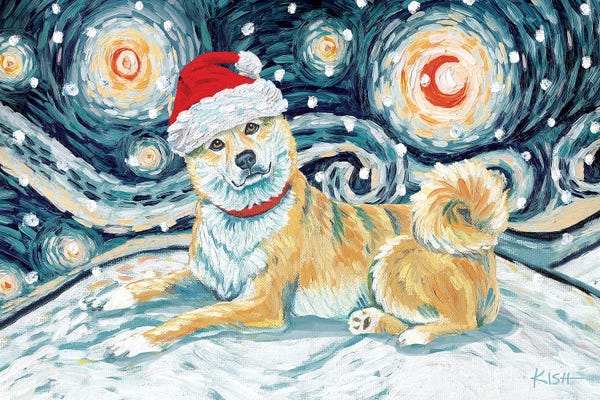 Shiba Inus: Shiba Inu On A Snowy Night Cream by Gretchen KISH Serrano