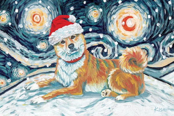 Shiba Inus: Shiba Inu On A Snowy Night Red by Gretchen KISH Serrano