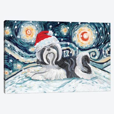 Shih Tzu On A Snowy Night Black & White Canvas Print #GKS204} by Gretchen Kish Serrano Canvas Art
