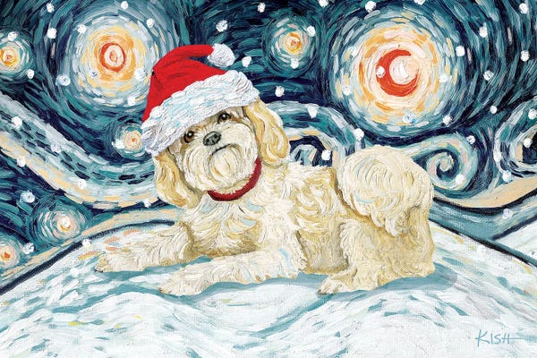Christmas Animals: Shih Tzu On A Snowy Night Cream by Gretchen KISH Serrano