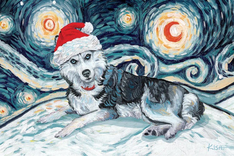 Siberian Husky On A Snowy Night by Gretchen Kish Serrano wall art