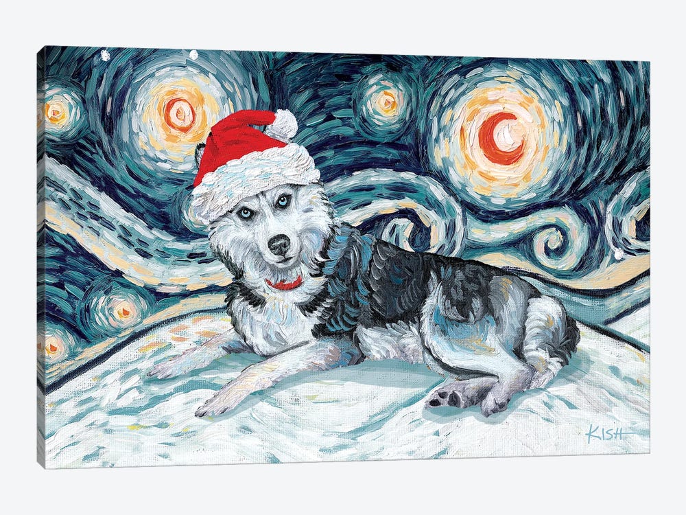 Siberian Husky On A Snowy Night by Gretchen Kish Serrano 1-piece Art Print