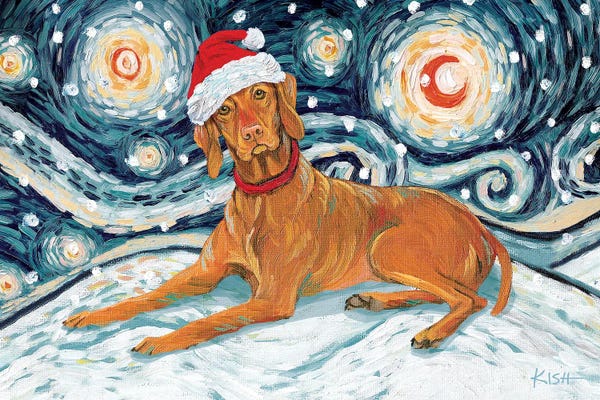 Christmas Animals: Vizsla On A Snowy Night by Gretchen KISH Serrano