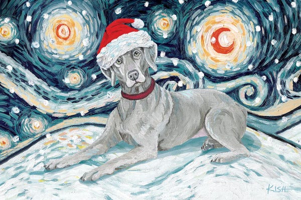 Christmas Animals: Weimaraner On A Snowy Night by Gretchen KISH Serrano