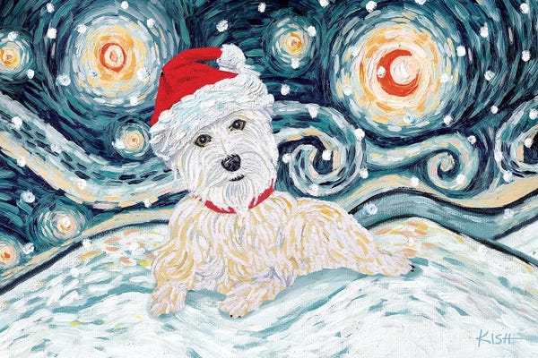 Christmas Animals: Westie On A Snowy Night by Gretchen KISH Serrano
