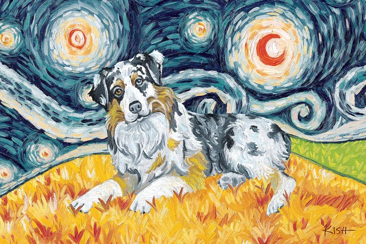 Australian Shepherd On A Starry Night
