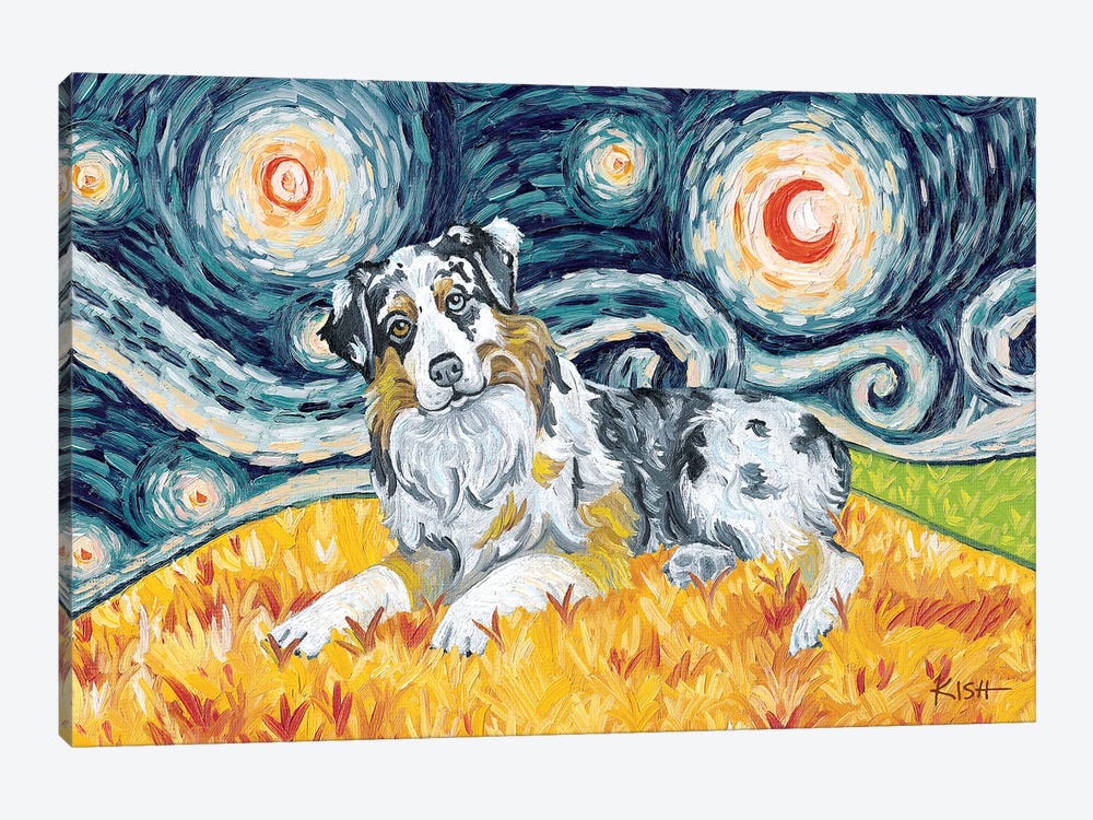 Australian Shepherd On A Starry Night by Gretchen Kish Serrano 1-piece Canvas Art Print