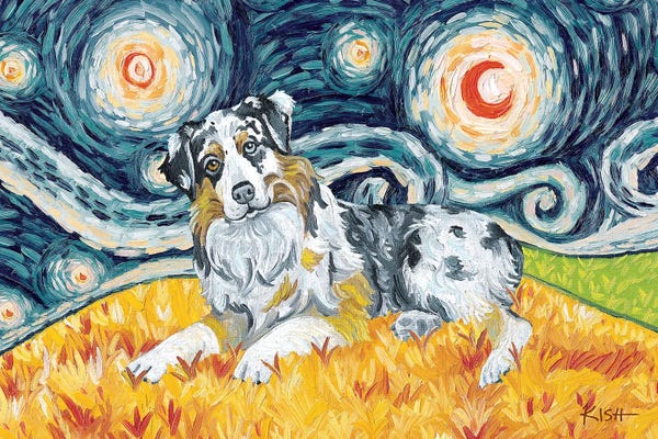 Pupsterpieces: Australian Shepherd On A Starry Night by Gretchen KISH Serrano
