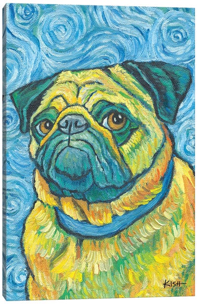Pug Van Growl Portrait Canvas Art Print - Van Gogh Portraits Collection