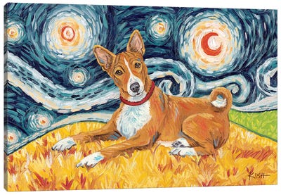 Basenji On A Starry Night Canvas Art Print