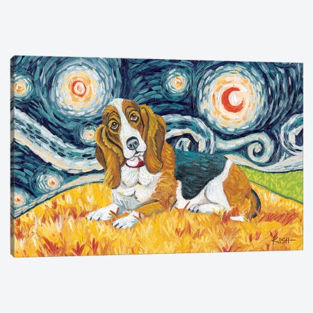 Basset Hound On A Starry Night Canvas Print #GKS22} by Gretchen Kish Serrano Canvas Print