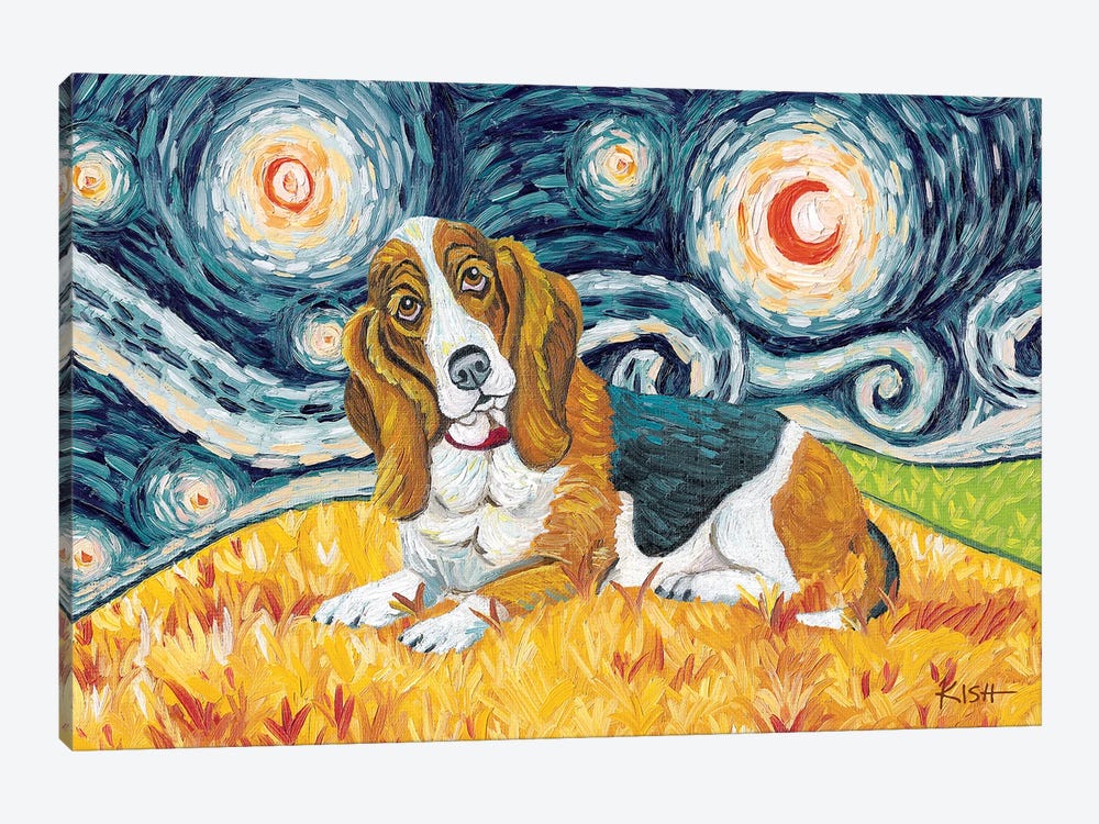 Basset Hound On A Starry Night by Gretchen Kish Serrano 1-piece Art Print