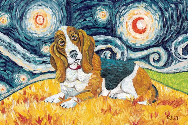 Basset Hounds: Basset Hound On A Starry Night by Gretchen KISH Serrano