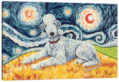 Bedlington Terrier On A Starry Night Canvas Art Print - Gretchen Kish Serrano